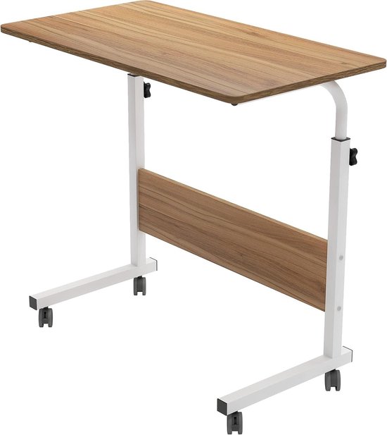 Verstelbare Tafel - Laptoptafel Bijzettafel - Werken en Eten - In Hoogte Verstelbaar - 80x40cm - Eikenhout
