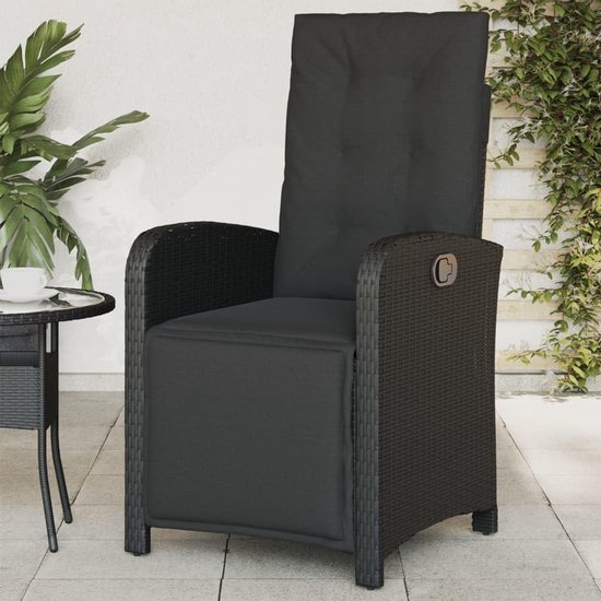 Verstelbare tuinstoel - Lounge stoel - Buiten ontspannen - Onderhoudsvriendelijk polyrotan - 57 x 61 x 93 cm - Zwart