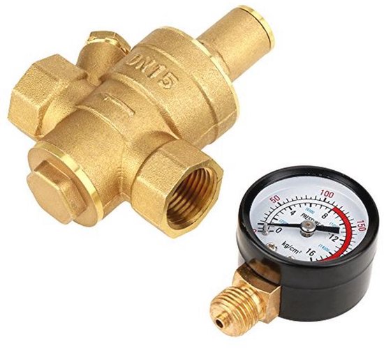 Verstelbare waterdrukregelaar DN15 met meetinstrument voor optimale waterdruk van Merkloos