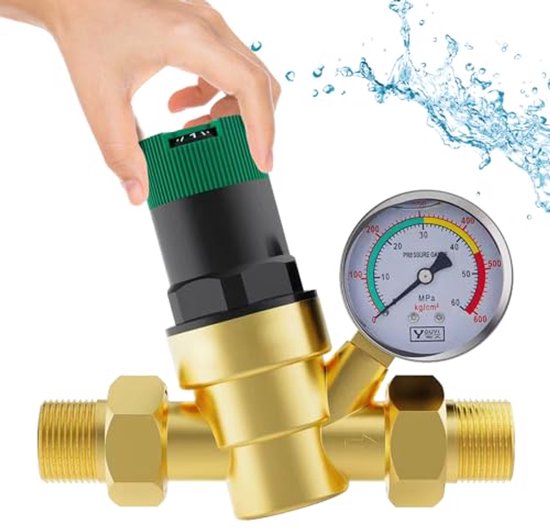 Verstelbare Waterdrukregelaar met Manometer - 3/4 inch DN20 voor Stabiele Waterdruk van FOGAWA