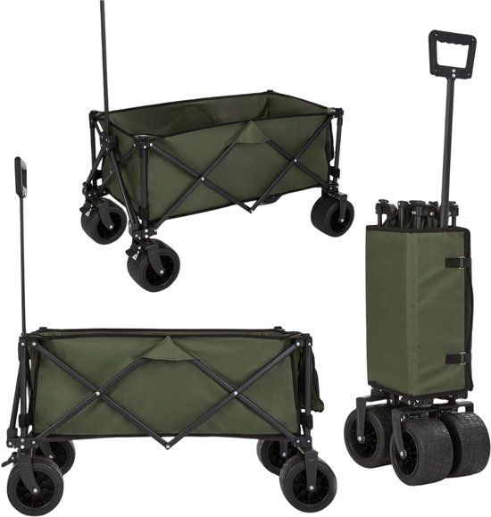 Verte Bolderkar - Handkar Met Transportwielen Caro-Handkar Met Stevige PVC-Wielen - Ideaal Voor In De Tuin En Op Het Strand - Met Verstelbare Rugleuning - Olijfgroen