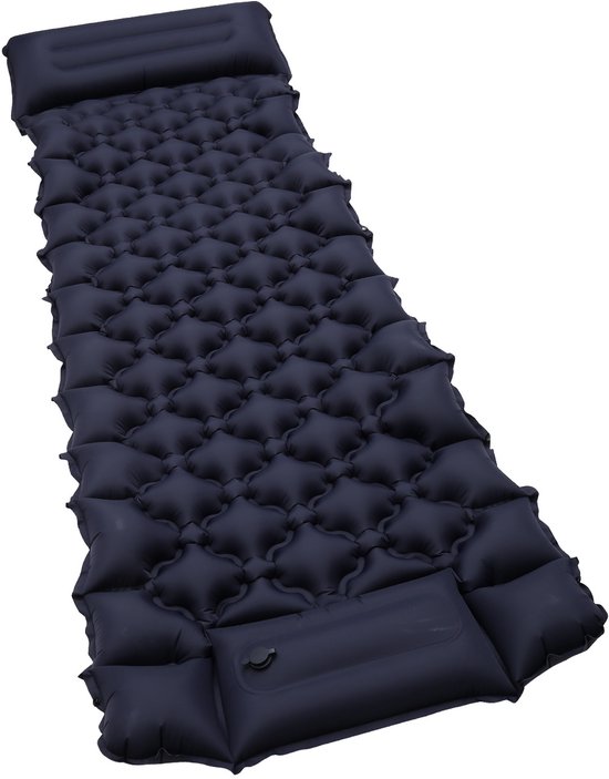 Vertrex Inflate-X1 Slaapmat met Ingebouwde Pomp 1 Persoons – Ultralicht Luchtbed Camping – Compact & Waterdicht – Donkerblauw – Noodpakket van Merkloos