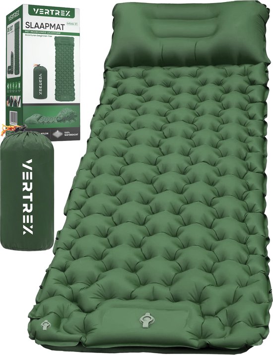 Vertrex Inflate-X1 Slaapmat met Ingebouwde Pomp - Luchtbed - 1 Persoons - Mosgroen van Vertrex