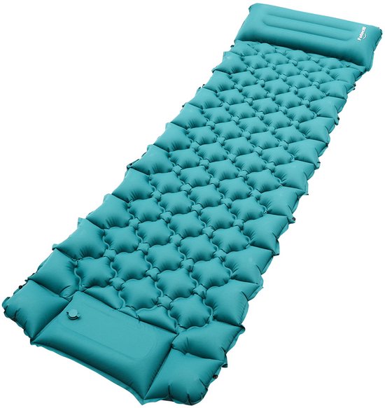 Vertrex Inflate-X1 Slaapmat met Ingebouwde Pomp - Luchtbed - 1 Persoons - Pauwblauw - Noodpakket van Merkloos