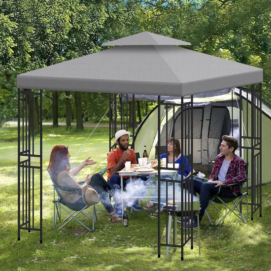 Vervangend dak voor paviljoen, 3 x 3 m, 2-traps pvc-paviljoen, dakdeken, waterdicht, paviljoen, vervangend dak voor metaal, paviljoen, tuinpaviljoen, partytent, tuintent (antraciet) van VER