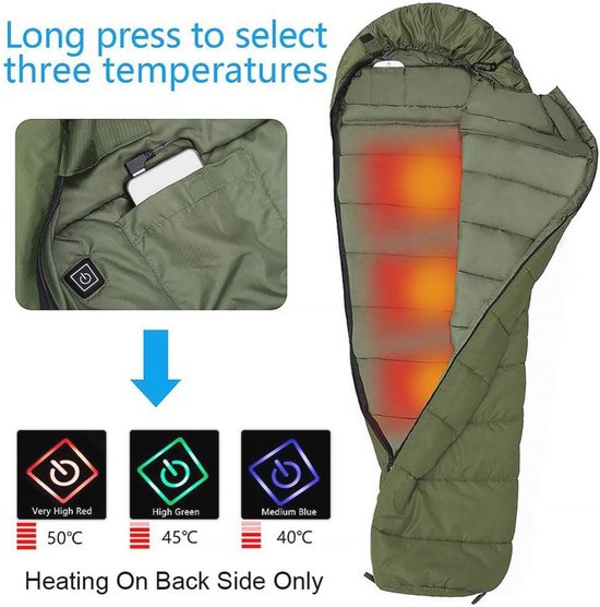 Verwarmde Mummie Slaapzak voor Volwassenen - Waterdichte Elektrische Slaapzak voor Koud Weer - Ideaal voor Camping en Outdoor Activiteiten van Merkloos