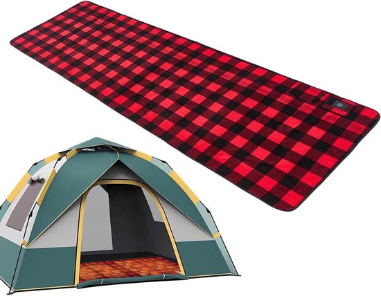 Verwarmde Slaapzak Liner - Verwarmde Deken Mat - Buiten Ontspannen - Adaptief Verwarmingssysteem - 198x62 cm - Zwart Rood