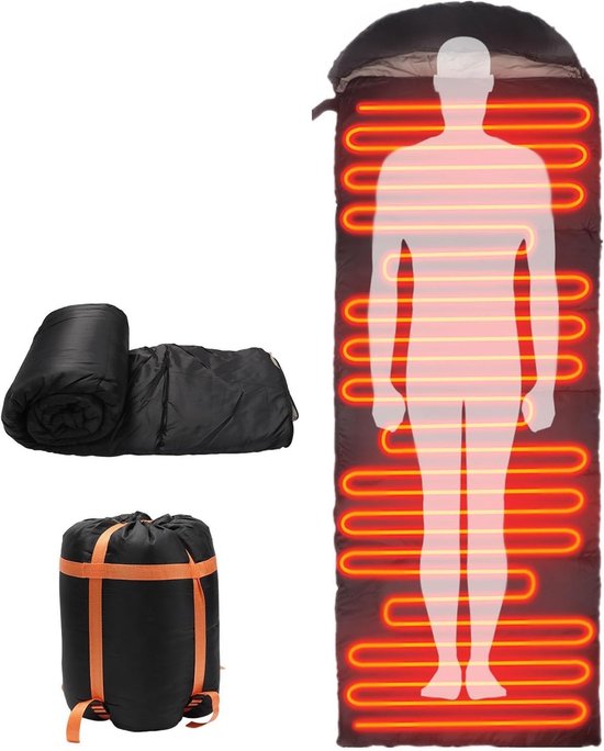 Verwarmde slaapzak voor koud weer, elektrisch zakkussen met 3 verwarmingsniveaus, USB-aangedreven en verstelbare capuchon voor optimale warmte en comfort tijdens het kamperen