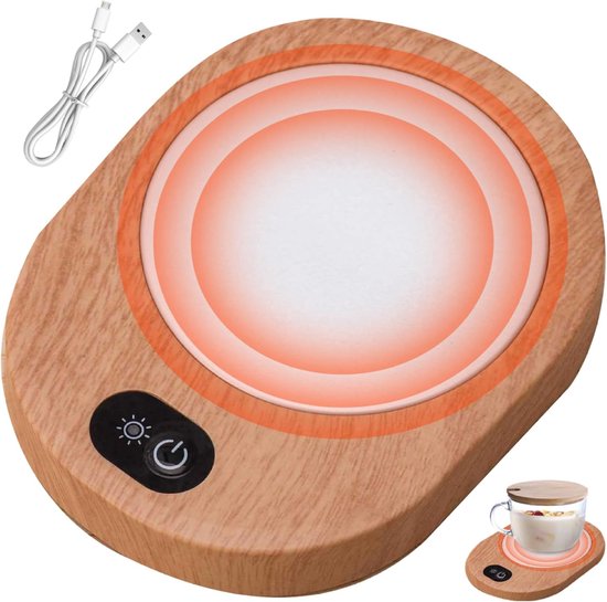 Verwarmings kussen - mok verwarmer - USB-mokverwarmer voor op het bureau - houten mok 55-65℃ - constante temperatuur - koffie - draagbaar verwarmingskussen van Merkloos