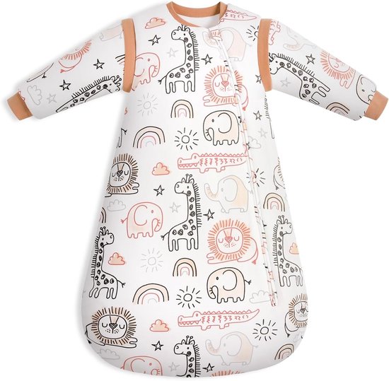 Verwijderbare katoenen slaapzak voor kinderen in bruin met giraffeprint, ideaal voor kamperen en logeren van Merkloos