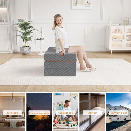 Vesgantti Opvouwbaar Matras – Memory Foam Logeerbed – Draagbare Camping Vloermat – Drukverlichtend Comfort – 15 cm Afneembare en Wasbare Hoes met Rits van Merkloos