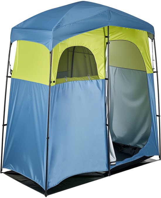 VEVOR 2-Kamer Douchetent, Toilettent (2133x1067x2133 mm) met Douchezak, Omkleedtent Inclusief Haringen, Touwen, Draagtas En Steunpalen, Gemaakt van 150d Oxford-Stof, Geschikt Voor Kamperen, Strand En Vissen van Merkloos