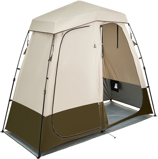 VEVOR 2-Kamer Douchetent, Toilettent (250x122x218 cm) met Privacyscherm, Omkleedtent Inclusief Haringen, Touwen, Draagtas En Dwarsbalk, Gemaakt van 150d Oxford-Stof, Geschikt Voor Kamperen, Strand, Vissen, Kaki van Merkloos