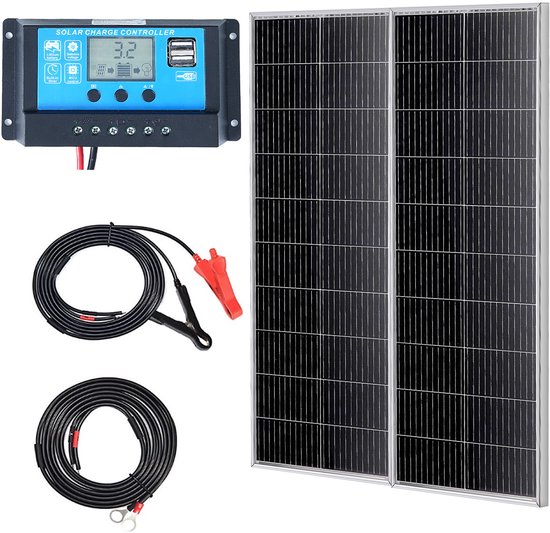 VEVOR 200W Zonnepaneel Set van 2 12v Monokristallijne Zonnemodule Plus Laadregelaar 16,66a Zonnestelsel Conversiepercentage van 23% Compatibel met Agm, Gel, Fld, Li Accu's Ideaal voor Campers, Jachten, Accessoires van Vevor