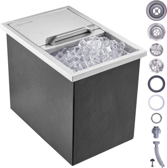 VEVOR 26,7 Liter Drop-In Ijsbox, 456x304x371mm Roestvrijstalen Ijskoeler, CommerciëLe Ijscontainer met Schuifdeksel, Ingebouwde Ijsopslagkist, Afvoerpijp en Afvoerplug Inbegrepen van Merkloos