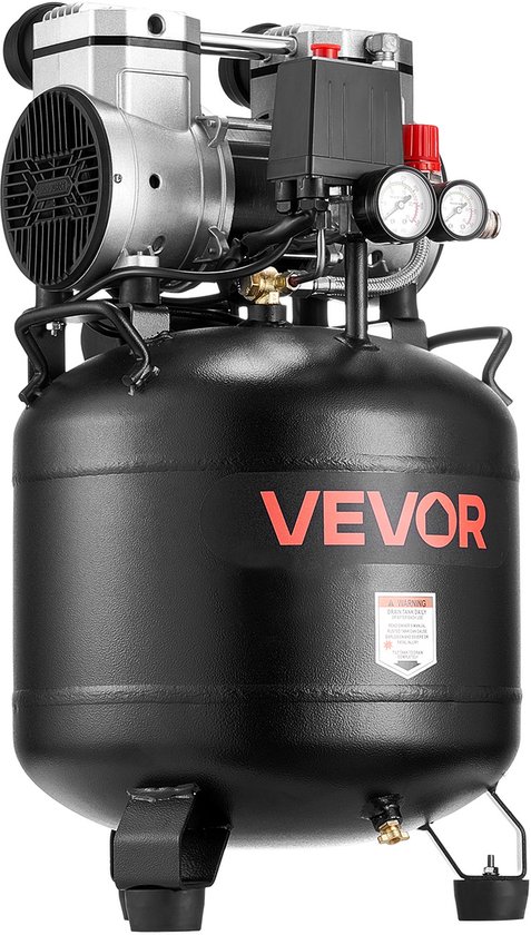 VEVOR 30l Luchtcompressor, 2 Pk Luchtcompressor, 113 L/Min Bij 6,2 Bar, Max. 10 Bar Druk, Olievrije Compressortank voor Autoreparaties, Banden Oppompen, Schilderen, Houtbewerking en Spijkeren van Merkloos
