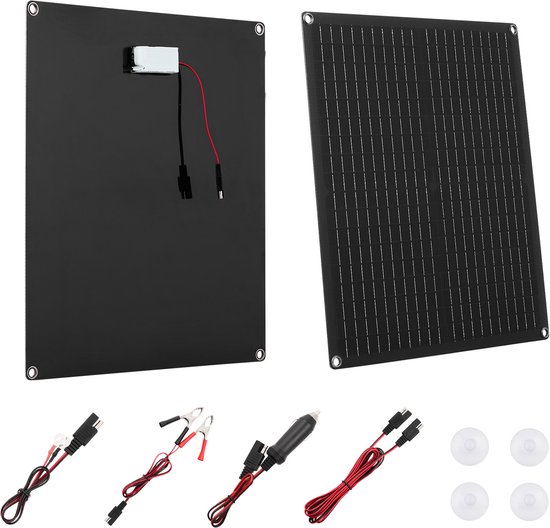 VEVOR 30w 12v Zonnepaneel Acculader, Monokristallijn Zonnepaneelset Met Ingebouwde Slimme Controller en 3 Verbindingskabels, Draagbaar voor Camper, Auto, Motorfiets, Boot, Busje en Camper