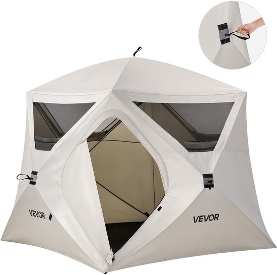 VEVOR 4-Persoons Campingtent, Pop-Up Tent met Gaasramen, Familietent, Snel op Te Zetten in 60 Seconden, Draagbare Cabinetent met Draagtas voor Gezinskamperen en Wandelen, 229x229x212 cm