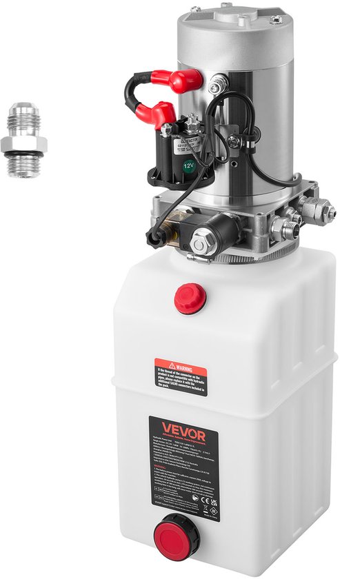 VEVOR 7 Qt Hydraulische Krachtbron, Enkelwerkende Kipperaanhangerpomp, Maximale Openingsdruk 22 Mpa en Debiet 3,4 L/Min, 12 V DC Hydraulische Pomp met Metalen Reservoir voor Kipperaanhangers, Wit van Merkloos