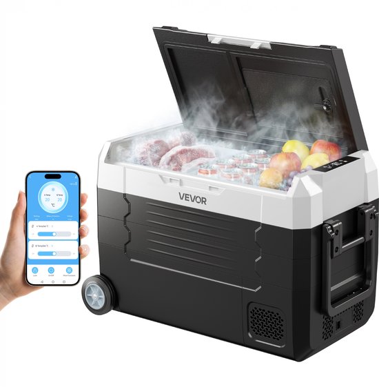 VEVOR Auto Kofferkooier, DC 12/24V AC100-240V Compressor Elektrische Cooler, -20°C tot 20°C Truck Kooier met APP Bediening, Rijwielen & Dubbele Zone, 35L Auto Cooler voor RVs, Boten, Camping, Vissen