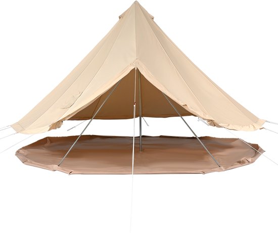 VEVOR Bell Tent 6 x 3,5 m Yurttent TC Katoen en zware ijzeren palen met PVC-grondzeil Campingtent 10-persoons familietent 12 ramen Groepstent voor buitenavonturen