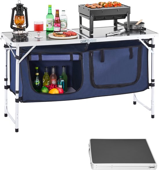 VEVOR Camping Keukentafel Opvouwbaar Kookstation 3-Voudig Hoogte Verstelbaar Blauw