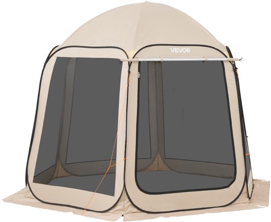 VEVOR Campingtent, 304,8 x 280,4 cm, pop-up tent met uitschuifbare luifel, draagbare partytent voor 4-8 personen met draagtas en zijwanden, voor terras en buitenactiviteiten, beige van Merkloos
