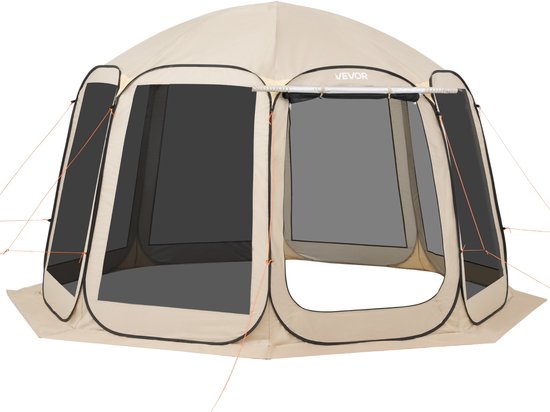 VEVOR Campingtent, 365,76 x 335,28 x 230 cm, pop-up tent met uitschuifbare luifel, partytent voor 10-12 personen, incl. draagtas en gaaswanden, voor terras en buitenactiviteiten, beige van Merkloos