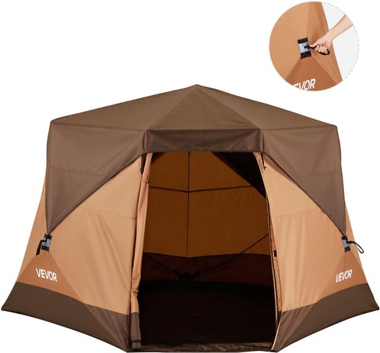 VEVOR Campingtent voor 6 Personen, Pop-Up Tent met Regenhoes en Gaasramen, Snel op Te Zetten in 60 Seconden, Draagbare Tent met Draagtas voor Gezinskamperen en Wandelen, 330x213x204 cm van Vevor
