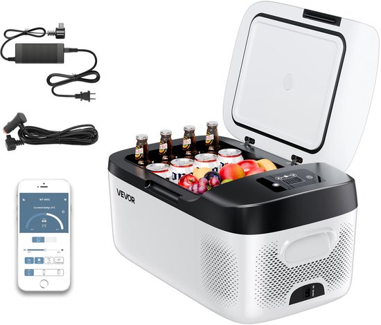 VEVOR Compressor Koelbox 15l, 12/24v Dc Elektrische Vriezer Met App-Bediening, 100-240v Ac Autokoelkast voor Kamperen, Reizen, Vrachtwagens, Vissen, 60w Thermo-Elektrische Draagbare Koelbox van Merkloos