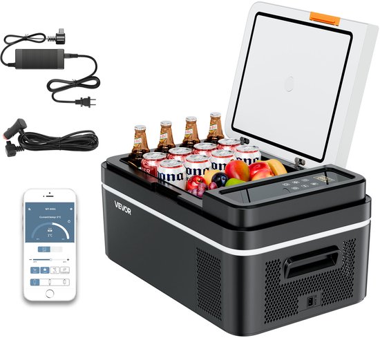 VEVOR Compressor Koelbox 20l, 12/24v Dc Elektrische Vriezer Met App-Bediening, 100-240v Ac Autokoelkast voor Kamperen, Reizen, Vrachtwagens, Vissen, Draagbare Thermo-Elektrische Koelbox van Merkloos