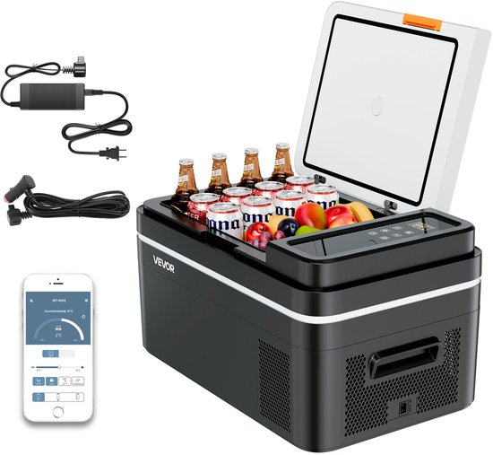 VEVOR Compressor Koelbox 22 L, 12/24v Dc Elektrische Vriezer Met App-Bediening, 100–240v Ac Autokoelkast voor Kamperen, Reizen, Vrachtwagens, Vissen, 45w Thermo-Elektrische Draagbare Koelbox van Vevor