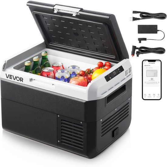 VEVOR Compressor Koelbox 25L, Draagbare Autokoelkast met Instelbare Temperatuur & App Bediening, Koelkast 12/24V DC en 100-240V AC voor Buitenactiviteiten Zoals Kamperen, Reizen en Campers van Vevor