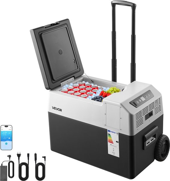 VEVOR Compressor Koelbox 30L, Autokoelkast met Handvat, App-bediening & Wielen, 12V/24V DC, 100-240V AC, -22°C tot 10°C, Elektrische Vriesbox voor Vrachtwagens, Bestelwagens, Campers, SUV's, Reizen & Kamperen van Vevor