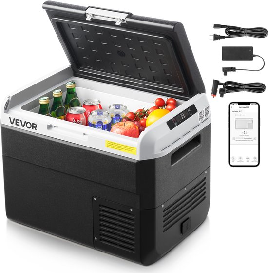 VEVOR Compressor Koelbox 30L, Draagbare Autokoelkast met Instelbare Temperatuur & App Bediening, Koelkast 12/24V DC en 100-240V AC voor Buitenactiviteiten Zoals Kamperen, Reizen en Campers van Vevor