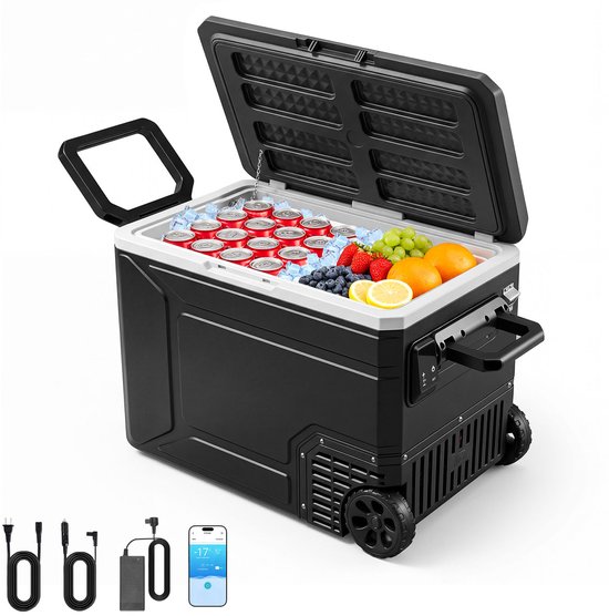 VEVOR Compressor Koelbox 80l, Autokoelkast met Handvat, App-Bediening & Wielen, 12v/24v Dc, 100-240v Ac, -20°C Tot 20°C, Elektrische Vriesbox voor Vrachtwagens, Bestelwagens, Campers, Suv's, Reizen & Kamperen