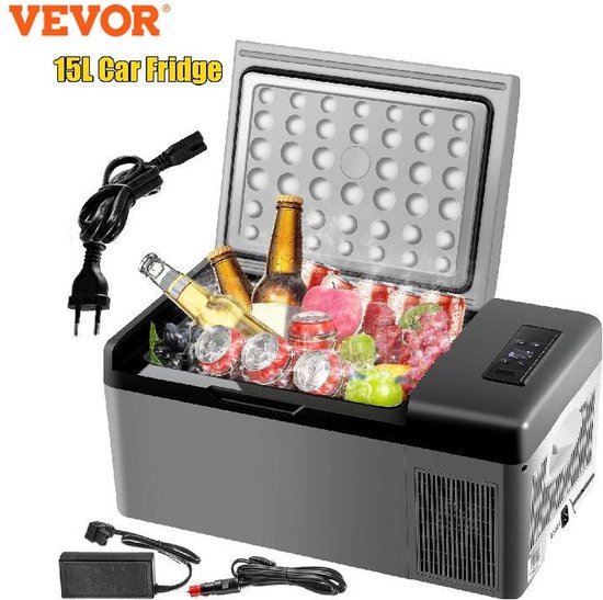 VEVOR - Coolbox - Koelbox 15L - Elektrische Coolbox - Draagbare mini koelkast - Draagbare Auto Vriezer 12/24Volt - Zwart\Grijs van Vevor