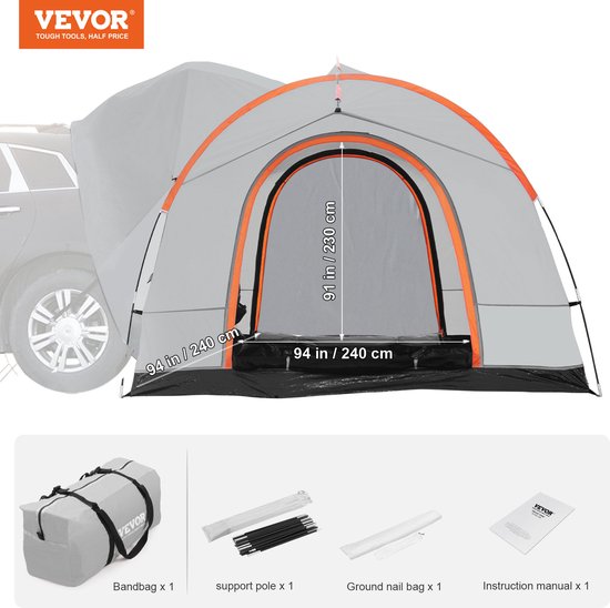VEVOR daktent busluifel 240 x 240 x 230 cm, autotent achterklep inclusief dubbellaagse tent PU2000 mm daktent autodaktent waterdicht, geschikt voor kamperen, avontuur, uitstapjes, picknicks etc. van Merkloos