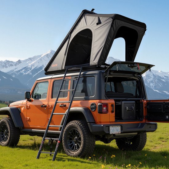 VEVOR Daktent Hard Shell, 2-3 Persoons Aluminium Daktent Hardshell met Tri-Color LED Licht, Dik Matte & Venster, Waterdicht Winddicht Overland Kachet Dak Rack voor Jeep SUV Pickup