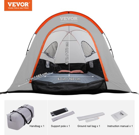VEVOR Daktent Vrachtwagentent 160 x 165 x 170 cm, dubbellaagse tent Buiten Pickup Truck Tent Truck Bed Tent Outdoor Familie Camping Reizen Autotent, Waterdichte Autodaktent Achtertent Draagtas van Merkloos