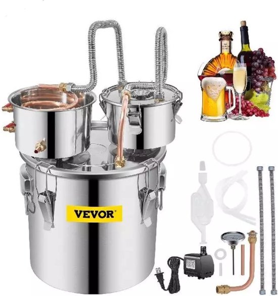 Vevor® Destilleerapparaat - Destilleerketel - Distilleerketel voor Alcohol - Destilleerapparaat Etherische Olie - Maak zelf Bier, Wijn of Sterke Drank - Fermentatie set van VEVOR