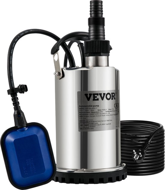 VEVOR Dompelpomp 500W-Automatisch Vuilwaterpomp IPX8-Ontwateringspomp met 10 m Lange Voedingskabel-voor het Verpompen van Water uit Zwembaden, Kelders, Vijvers van Vevor