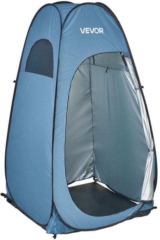 VEVOR Douchetent (119x119x210 cm) POP-Up Toilettent met Snelle Opzet, Omkleedtent Inclusief Haringen, Touwen En Draagtas, Gemaakt van 190t Polyester, Ideaal Voor Kamperen, Strand, Vissen, Blauw van Merkloos