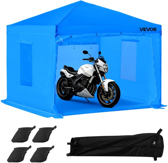 VEVOR Draagbare Spuitcabinetent (293x293x181 cm) Spuitcabinetent voor Spuiten, Waterdicht en Opvouwbaar met 2 Gaaszijramen voor Auto-onderdelen, Meubels, Motoren, Spatbescherming, Blauw