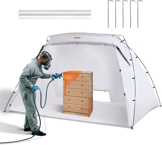 VEVOR Grote Verfcabine Verftent - Draagbare Spuitbescherming Met Ingebouwde Vloer & Wegwerpfolie & Ontluchter - 305 X 213 X 183 Cm - voor Doe-Het-Spuiten, Hobbyverfcabine Gereedschap Schilderstation - Wit van VEVOR