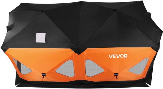 VEVOR Ijsvistent voor 8-10 Personen, 4,11 X 2,3 X 2,3 m, Geïsoleerd, voor Wintervissen, 10,7 m² Oppervlakte, 600D 4-Laags Stof, Draagbare Ijstent in Hub-Stijl met Ankers, Touwen en Draagtas