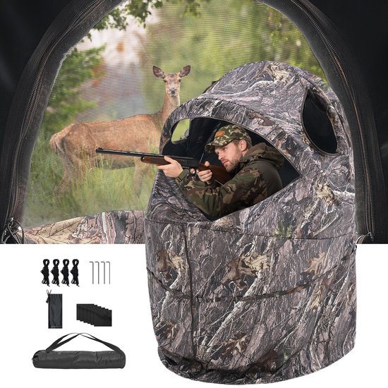 VEVOR Jachttent Jachthut voor 1 Persoon met Draagtas Camouflage Tent Hert