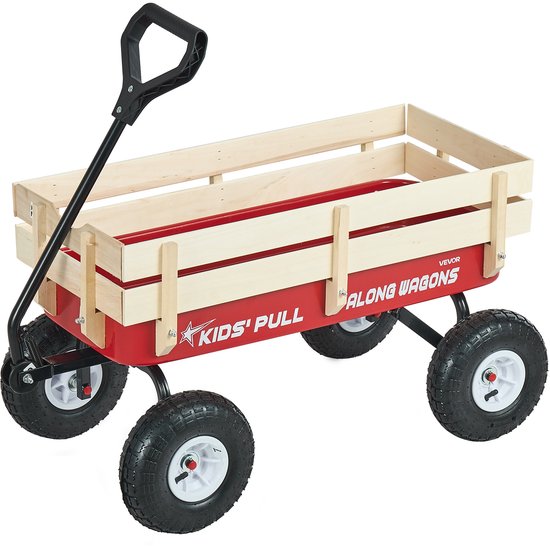 VEVOR Kinderhandkar, 102 CM, Transportkar met Duwstang, Gemaakt van Hout en Metaal, Max. 150 Kg Draagvermogen, Ideaal voor Kinderen Vanaf 5 Jaar, voor In De Tuin, Uitstapjes en op Het Strand, Rood en Zwart van Merkloos