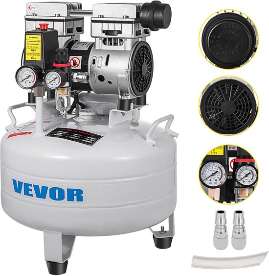 VEVOR Luchtcompressor Olievrije Pomp Draagbaar 850 W Bandenpomp Olievrije 8 Bar Olievrije Draagbare Luchtcompressor Is de Perfecte Eenheid voor Al Uw Inflatiebehoeften Schilderen van Plaatstaal enz van Merkloos