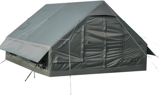 VEVOR Opblaasbare Campingtent Familietent Luchttent 5-8 Personen Groen, voor Buitenactiviteiten Waterafstotend 420D Oxford-Stof met Dakraam, Kachelpijpopening Gaasraam & Draagtas